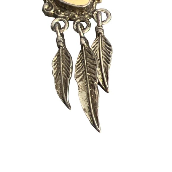 Vintage Silver Tone Dangle Earrings Cream Enamel Feather Dangles Estate 3" - Picture 3 of 6